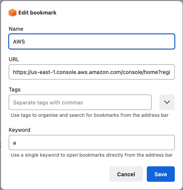 Setting keyword on bookmark